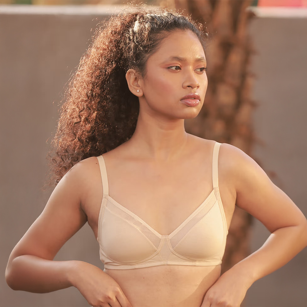 SOIE Non Padded Non Wired Medium Coverage Cotton Spandex Bra-Nude