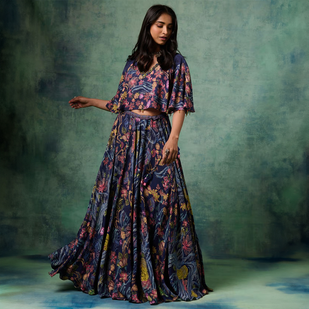 Saundh Aria Printed Top and Skirt Blue (Set of 2)