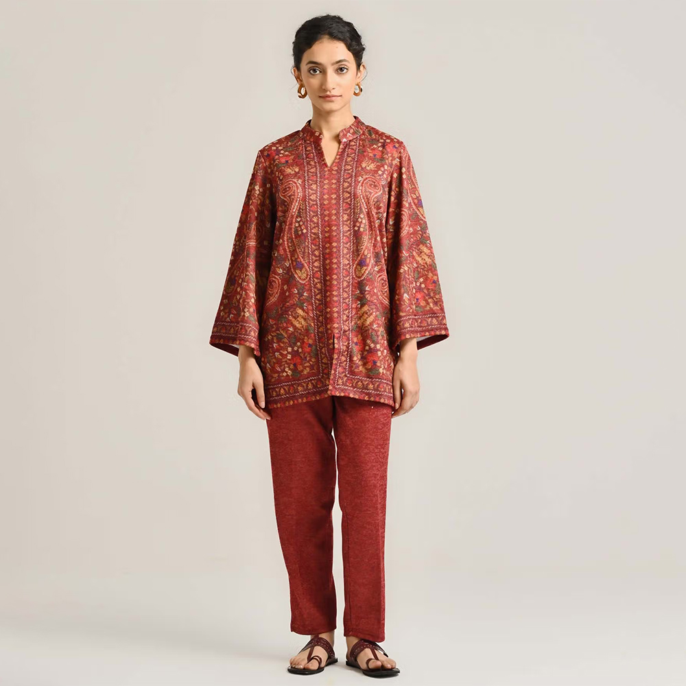 Rustorange Rust Kashmiri Inspired Woolen Co-Ord (Set of 2)