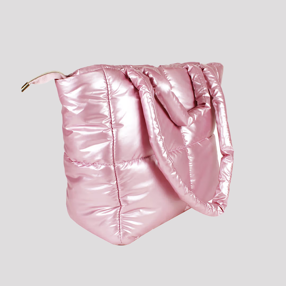 Colorbar Quilted Puffer Tote Bag - Gleaming Pink