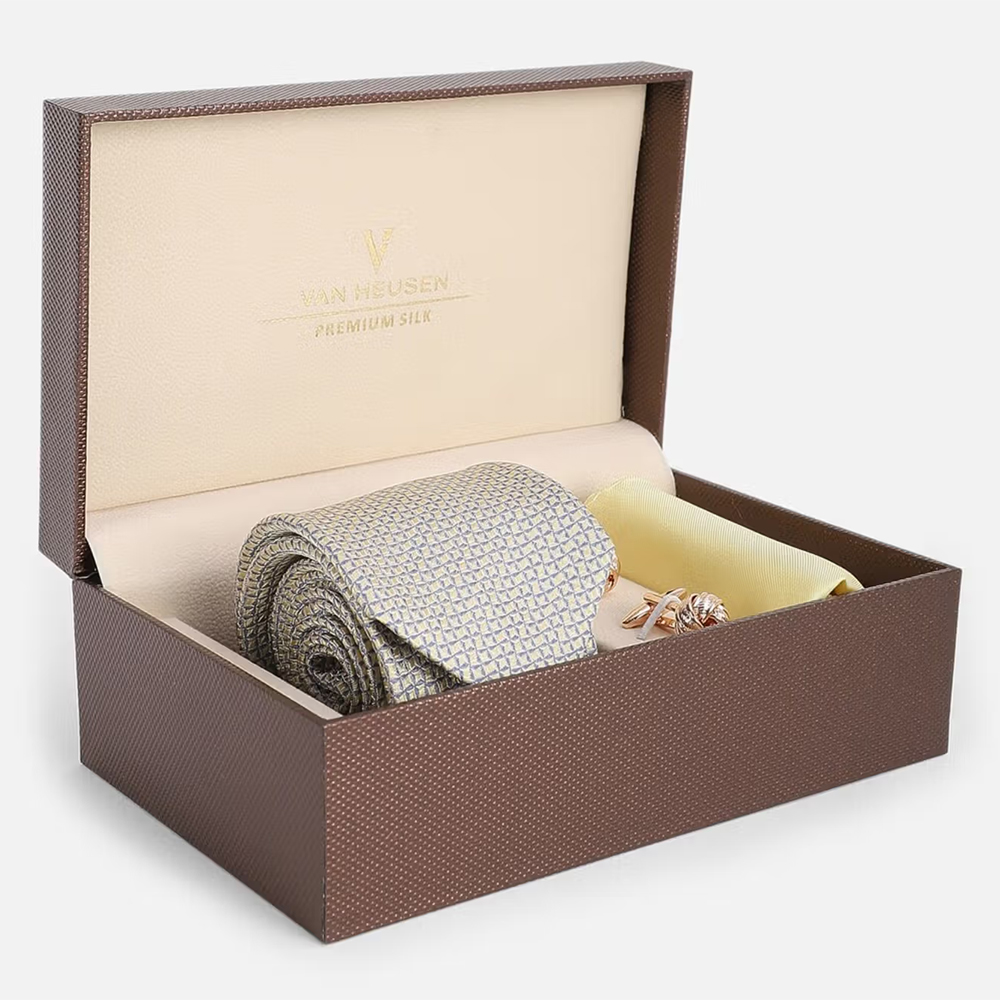 Van Heusen Men Grey Tie Pocket Square & Cufflinks