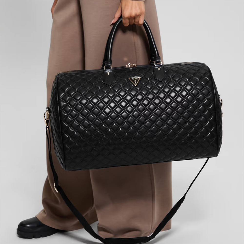 Guess Black Quilted Giully Weekender Duffle Bag