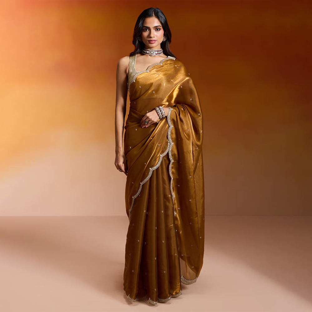 Gajra Gang Gold Soft Organza Embroidered Saree