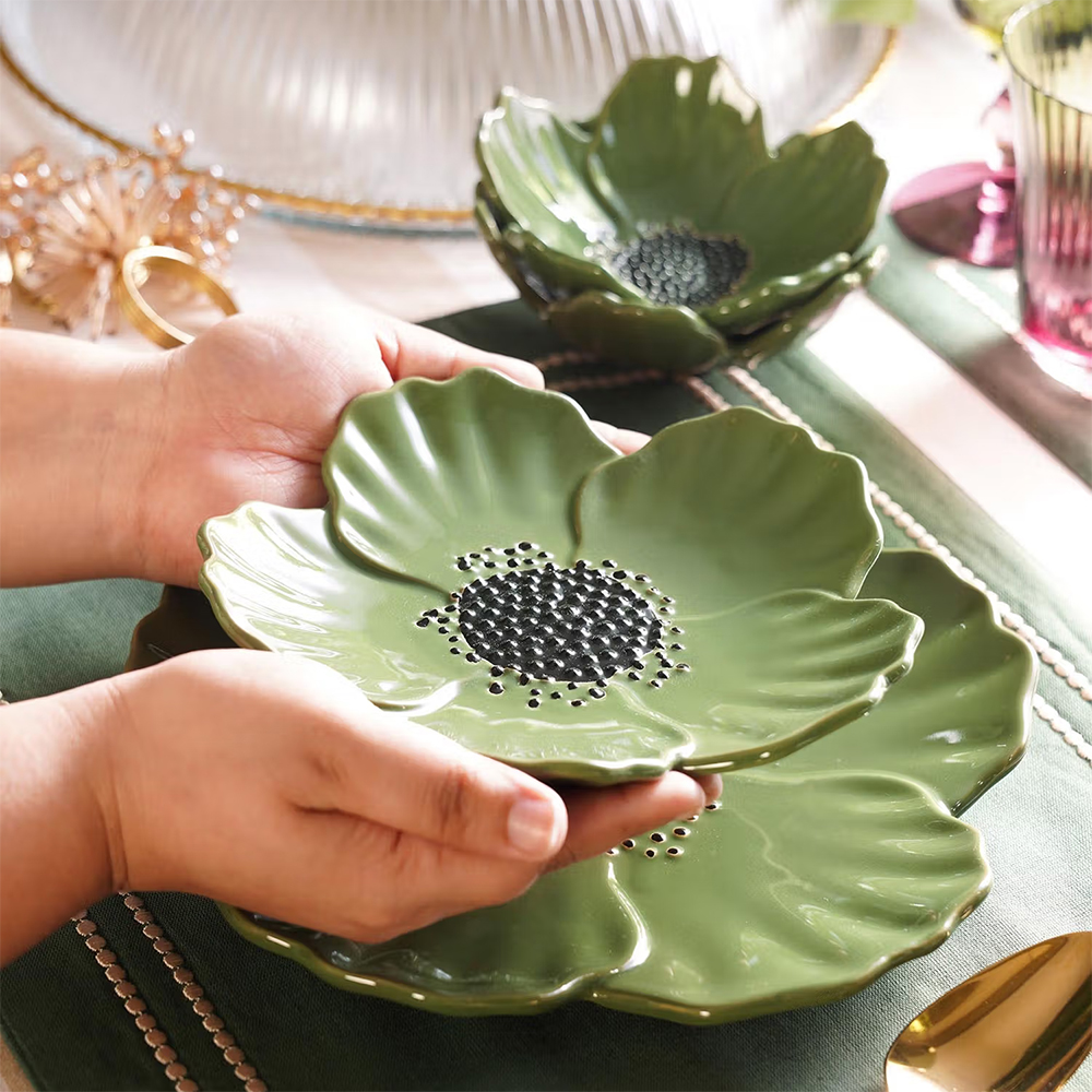 Pure Home + Living Green Floral Shaped Ceramic Platter