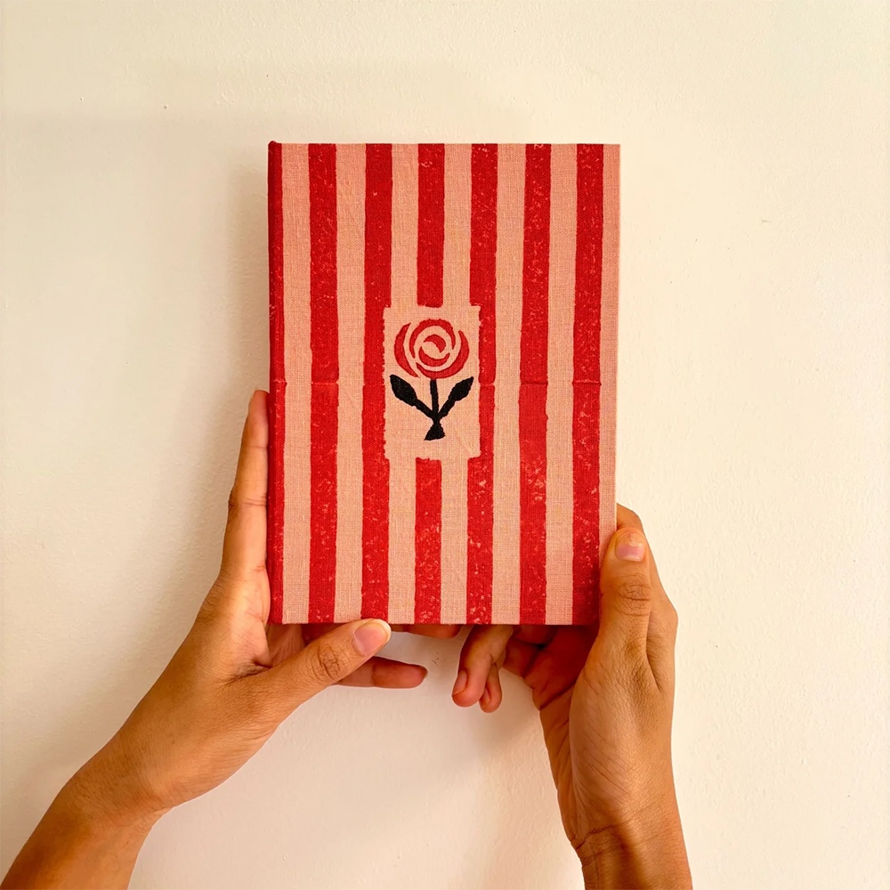 Handcrafted with Pink & Red Stripes A5 Journal Diary