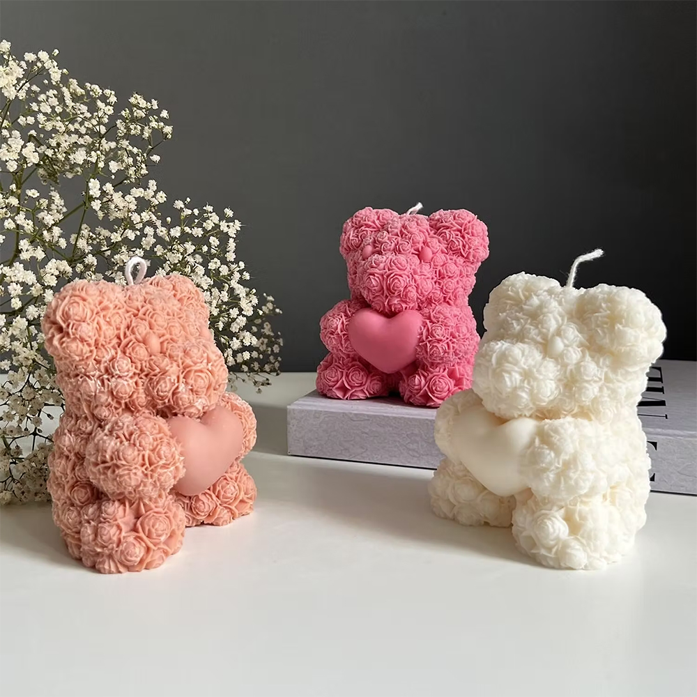 Rose Teddy Bear Candle (Large)