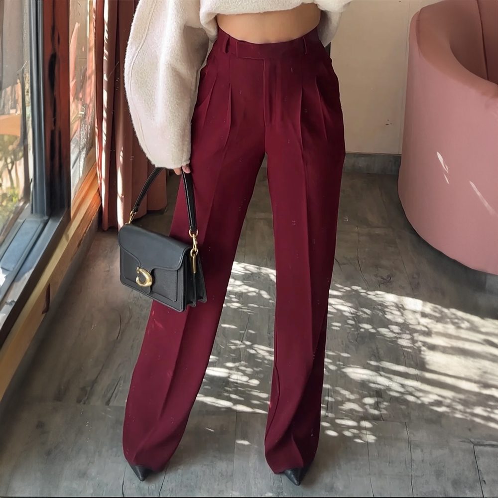 Limited Holiday Edition- Pleated Trousers -Cherry Red