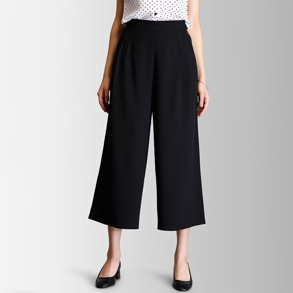 FableStreet Black Pleated Solid Culottes