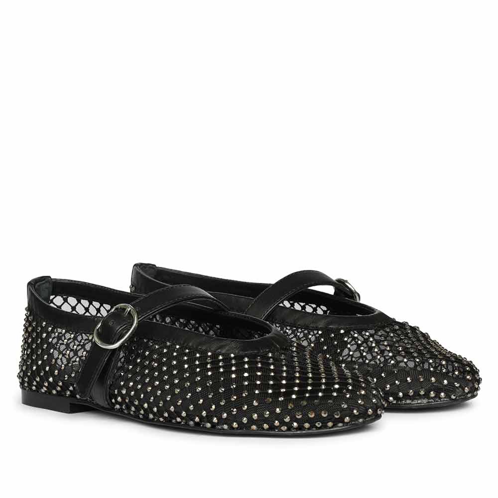 Saint G Embellished Black Leather Flats