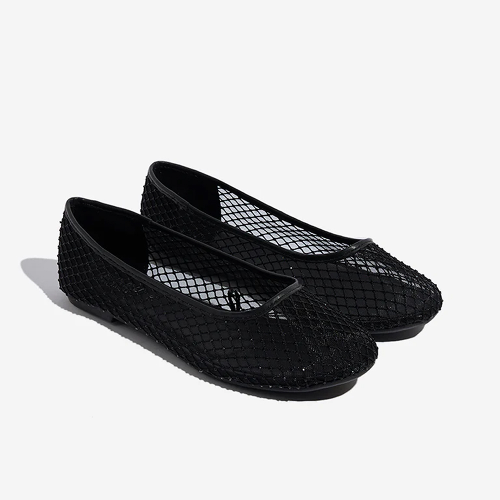 Luna Blu Black Mesh Detailed Ballerina