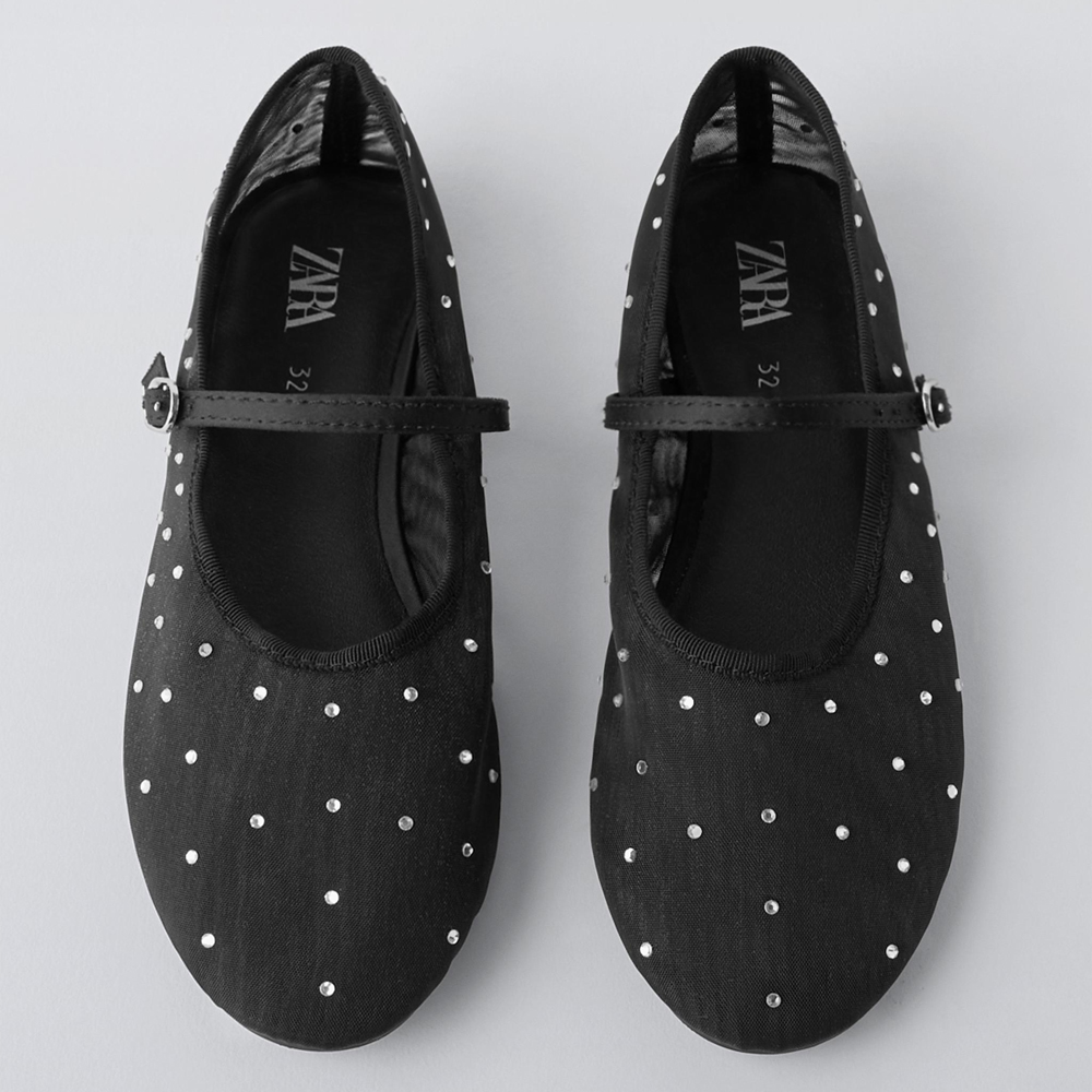 Zara Mesh Ballerinas With Diamante