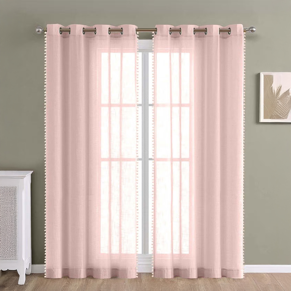 Haus & Kinder Pink Linen Sheer Polyester Curtains
