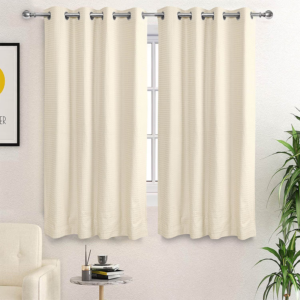 Saral Home Ivory Waffle Cotton Blackout Curtains