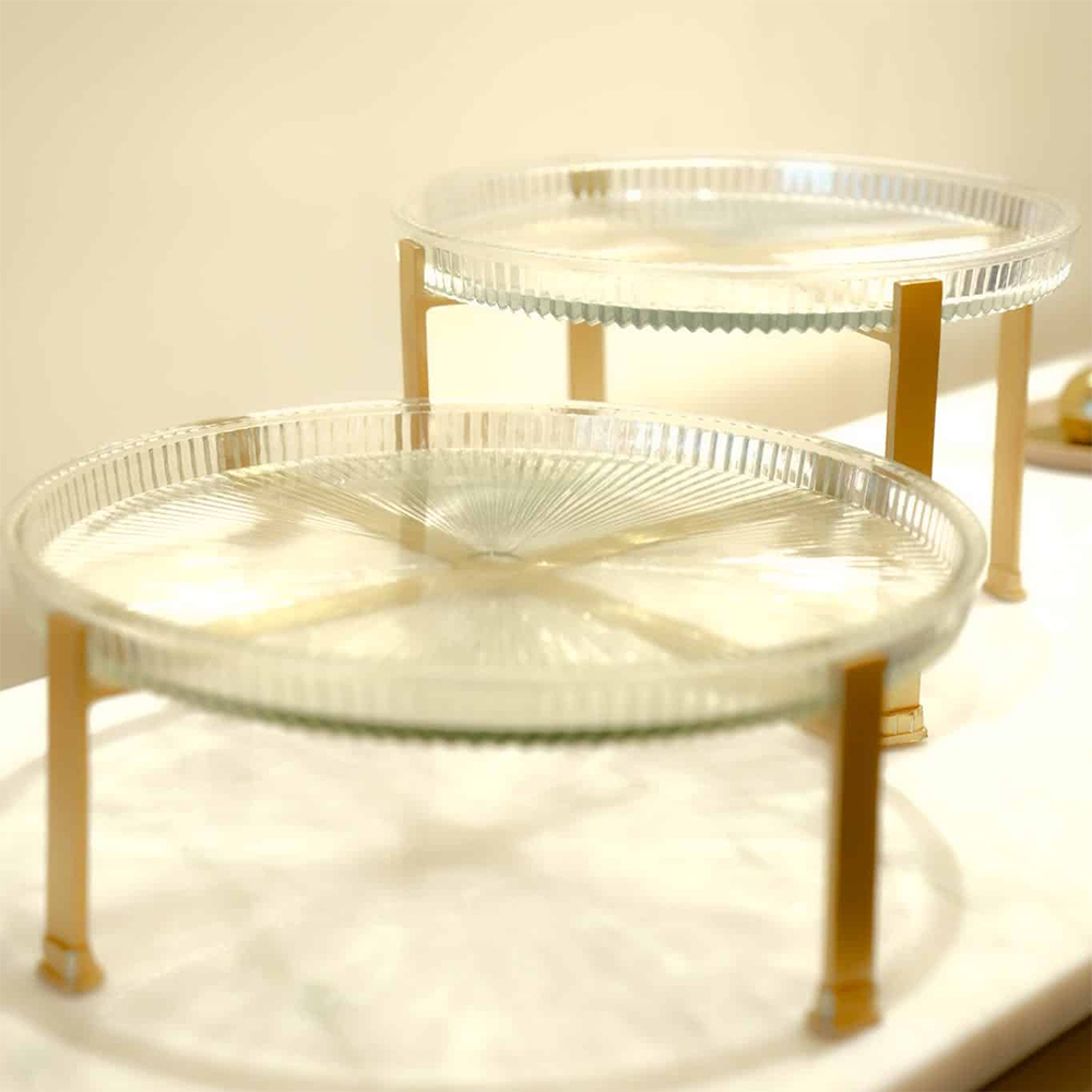 Bella Fluted Glass Platters – Gold