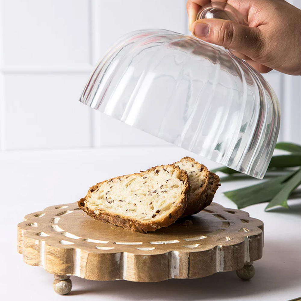 Aster Glass Cloche With Wooden Base