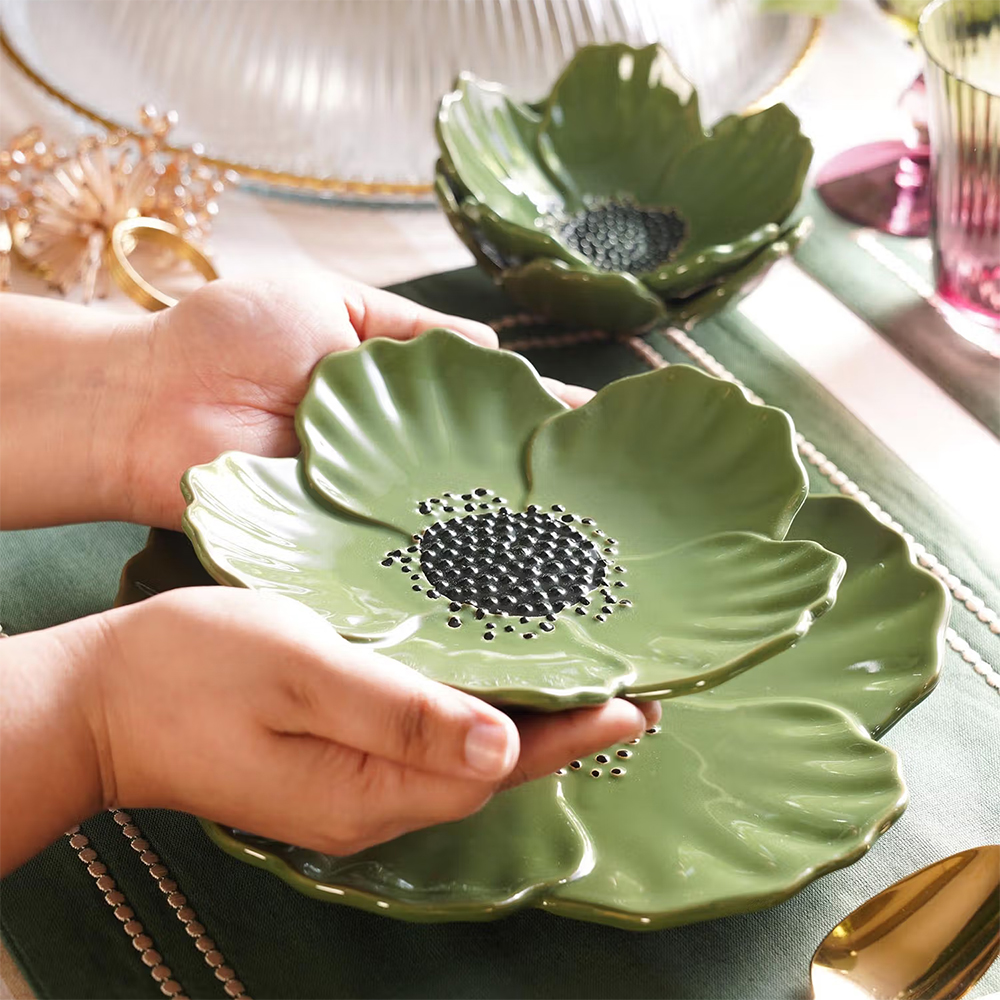 Pure Home + Living Green Floral Shaped Ceramic Platter
