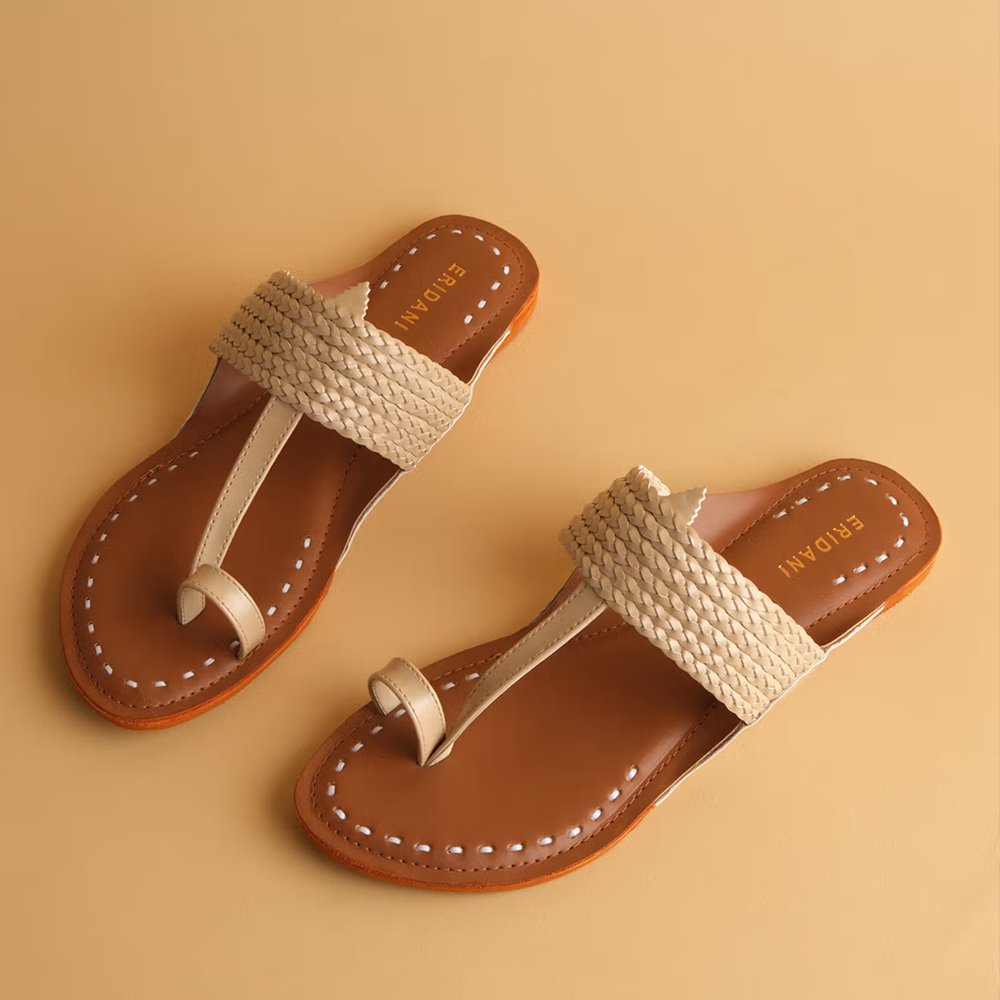 ERIDANI Eva Beige Kolhapuri Flats