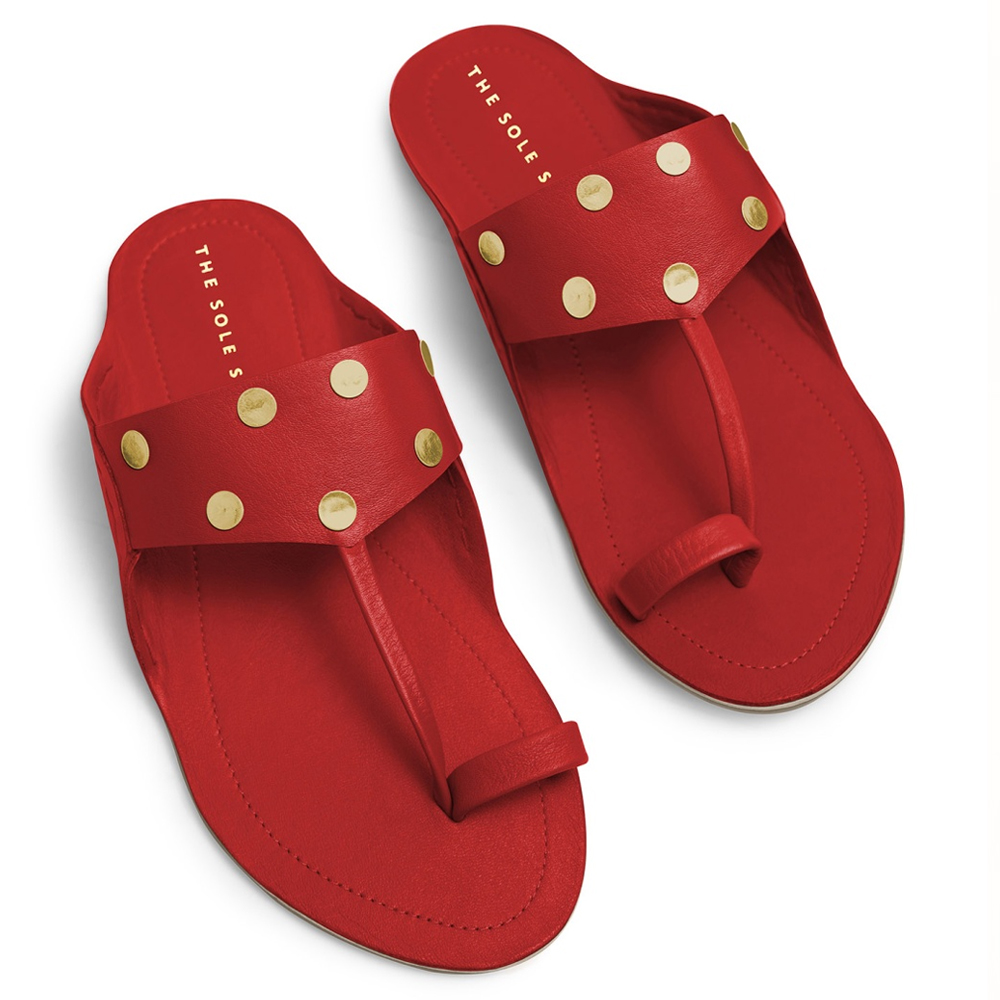 The Sole SistersDeep Red with Gold Polka Dots Kolhapuris