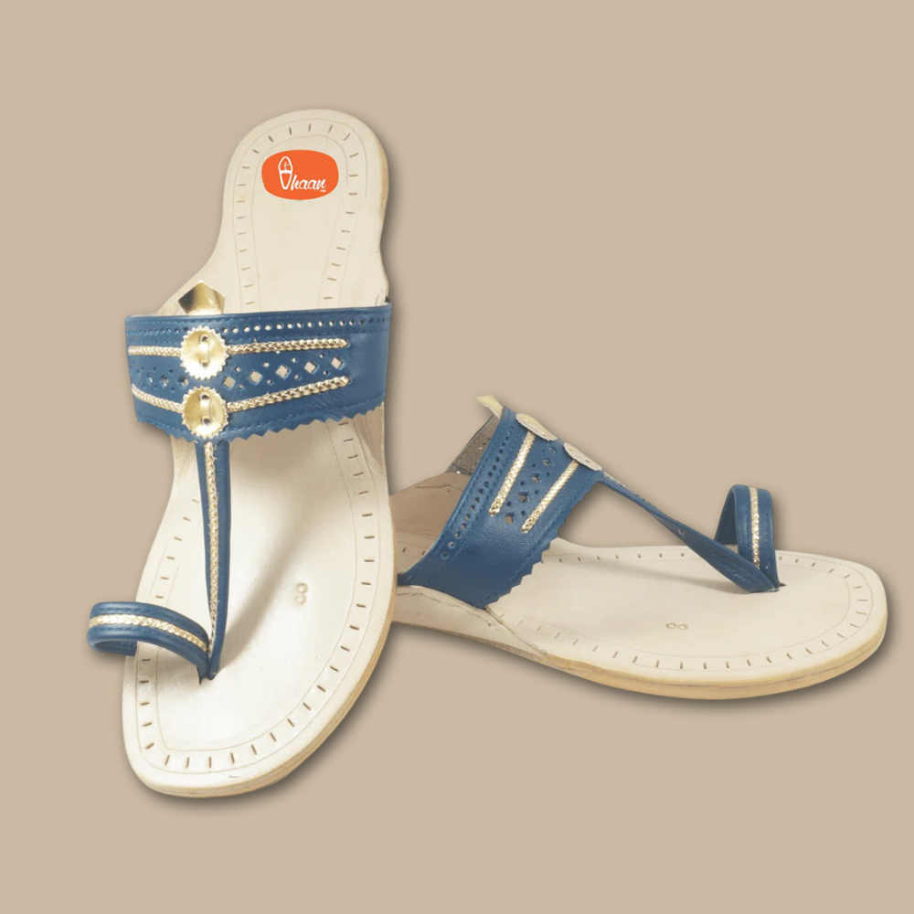 Blue Color Pure Leather Ladies Kolhapuri by Vhaan