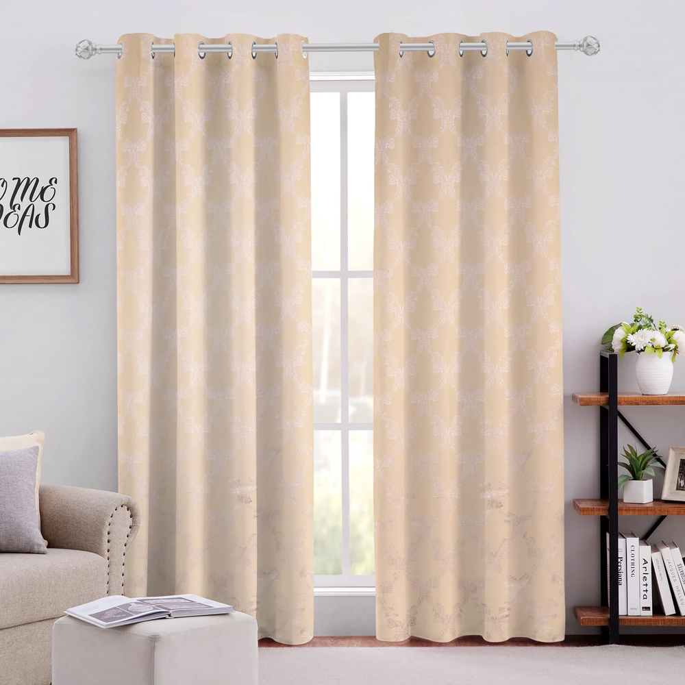 Cotton Jacquard Heavy Fabric Grommet Self Design Beige Curtain