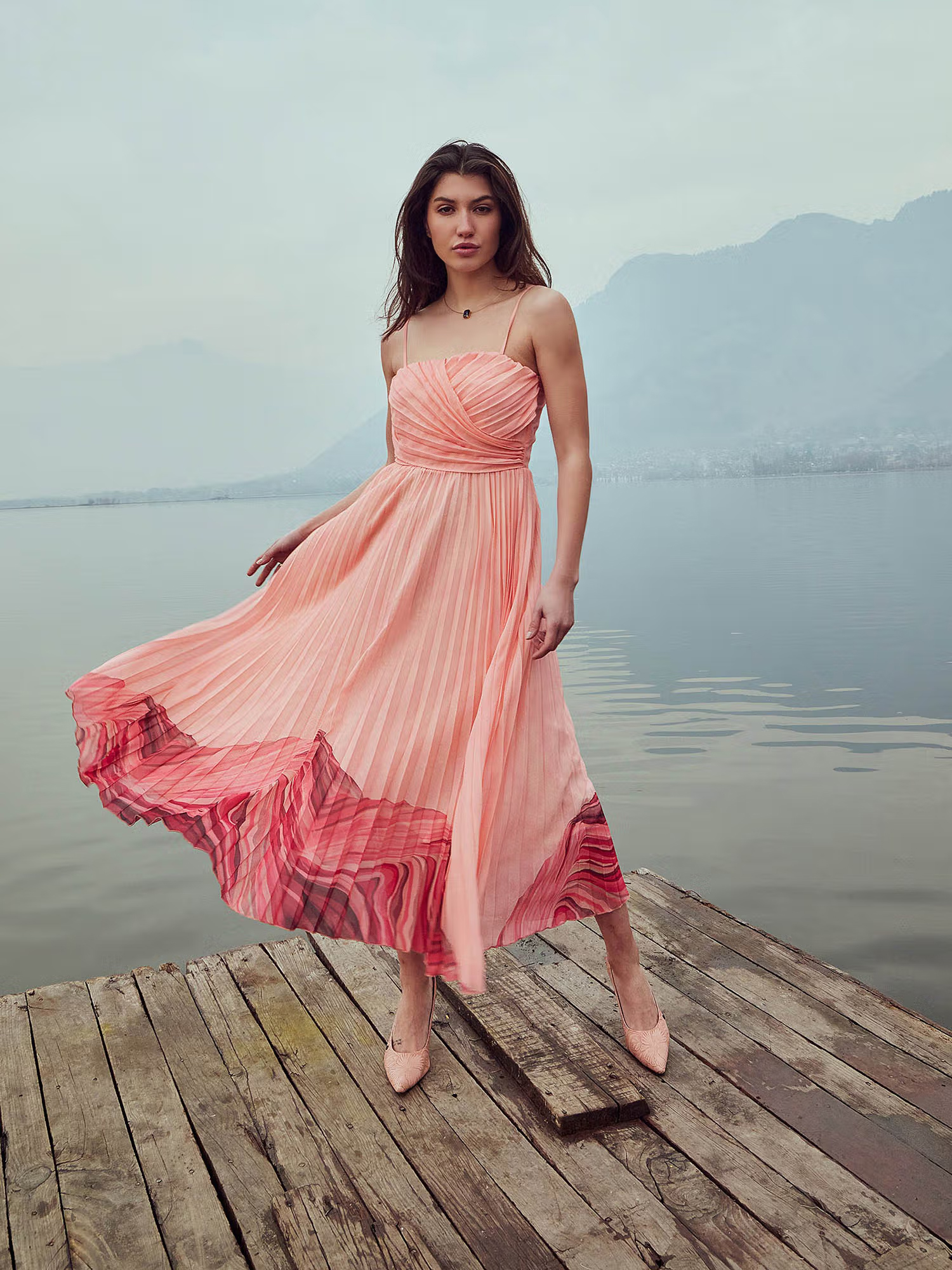 RAREISM Somhey Primary Pink Solid Midi Dress