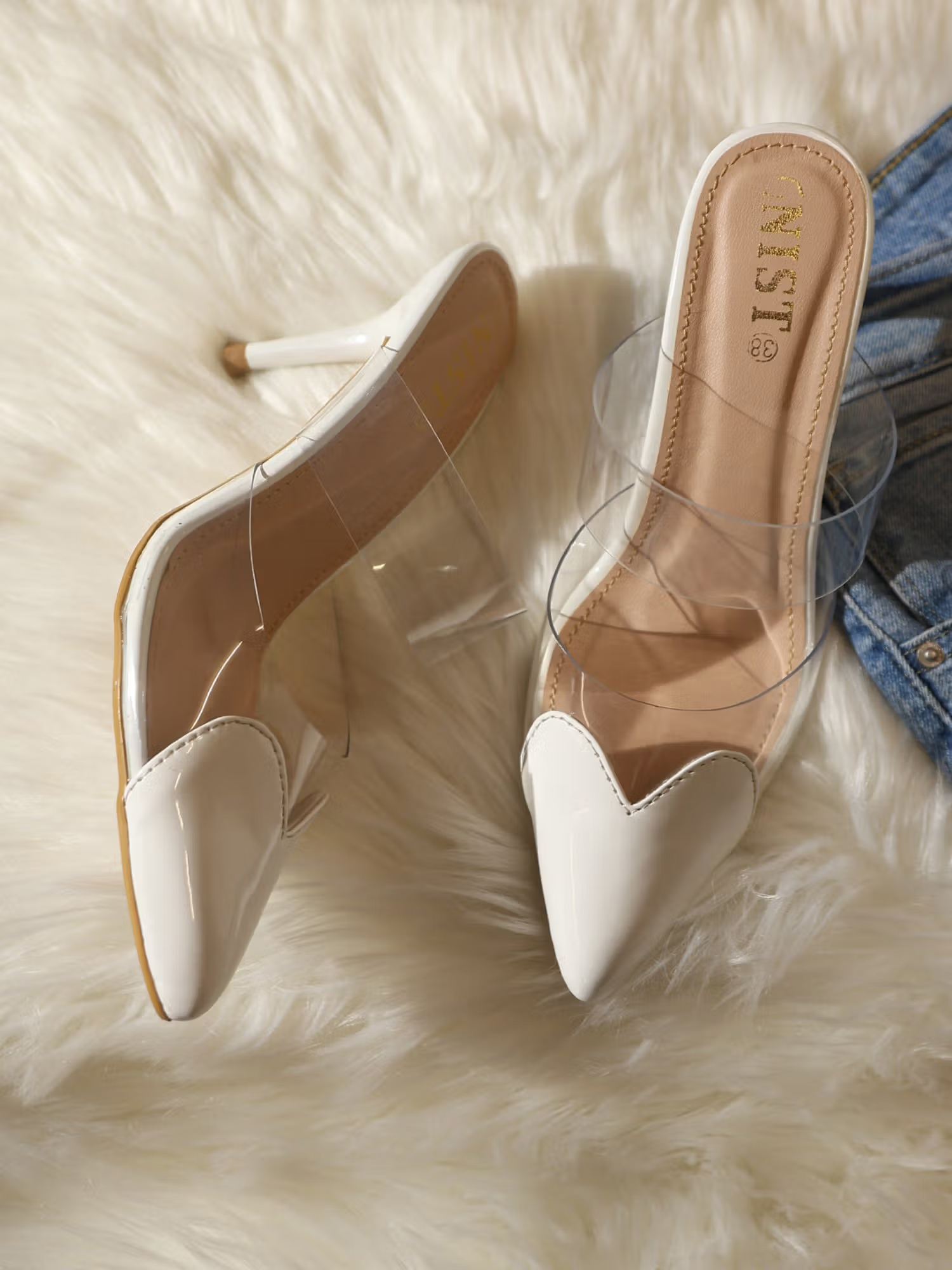 GNIST Love Heart Transparent White Heels