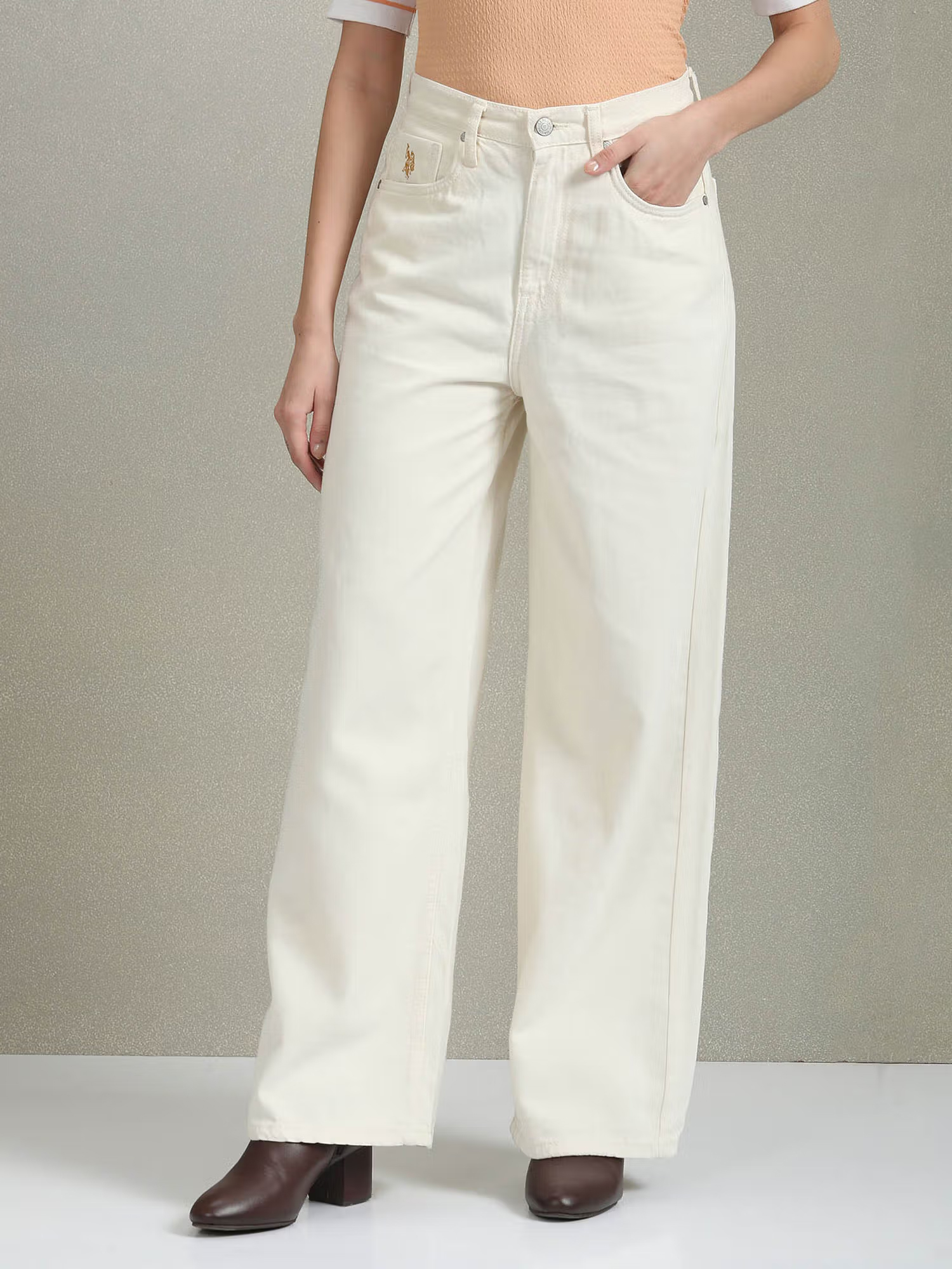 U.S. POLO ASSN. High Rise Wide Leg Jeans White