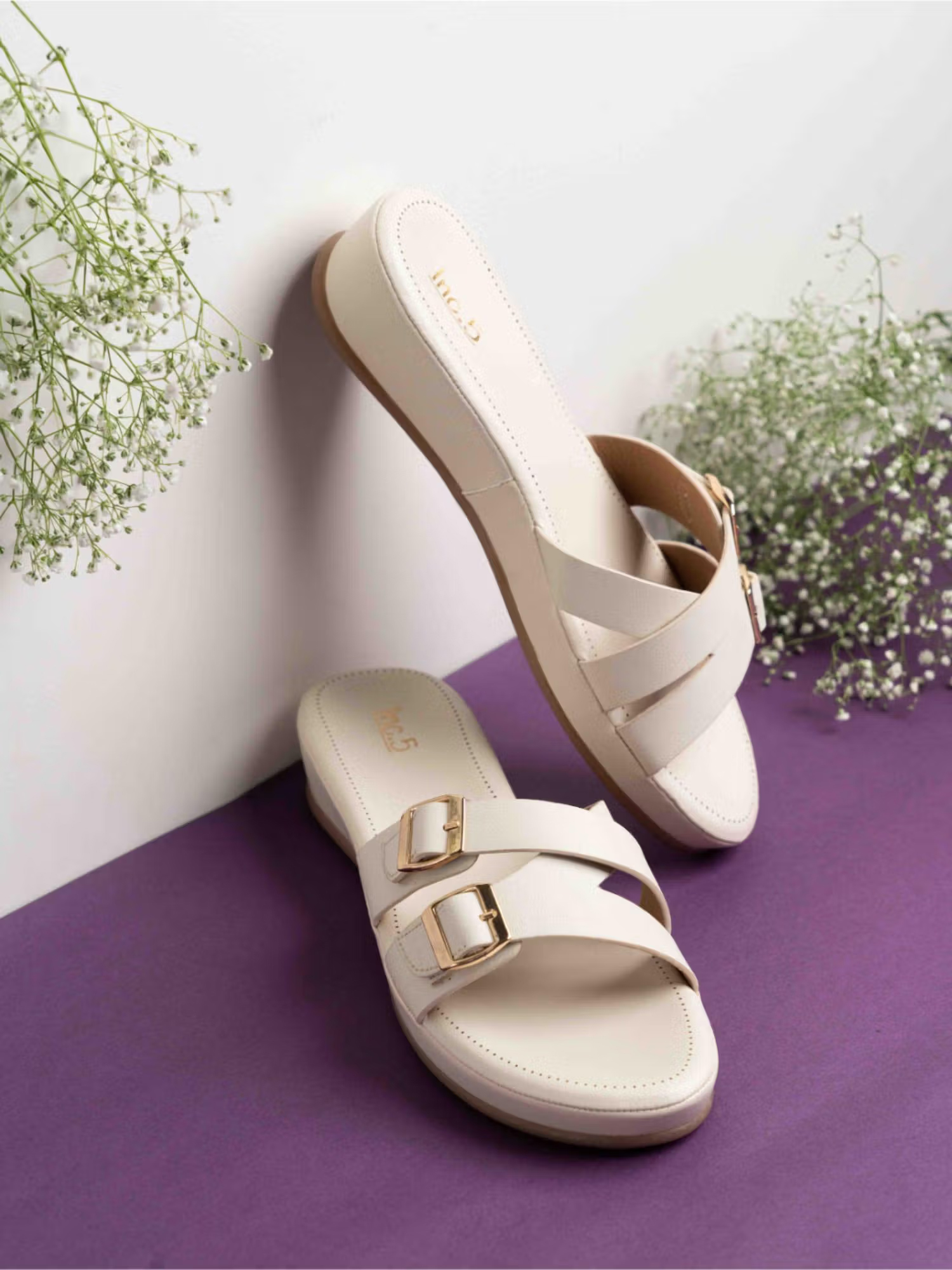Inc.5 Womens Cream Casual Double Strap Open Toe Comfort Sandals