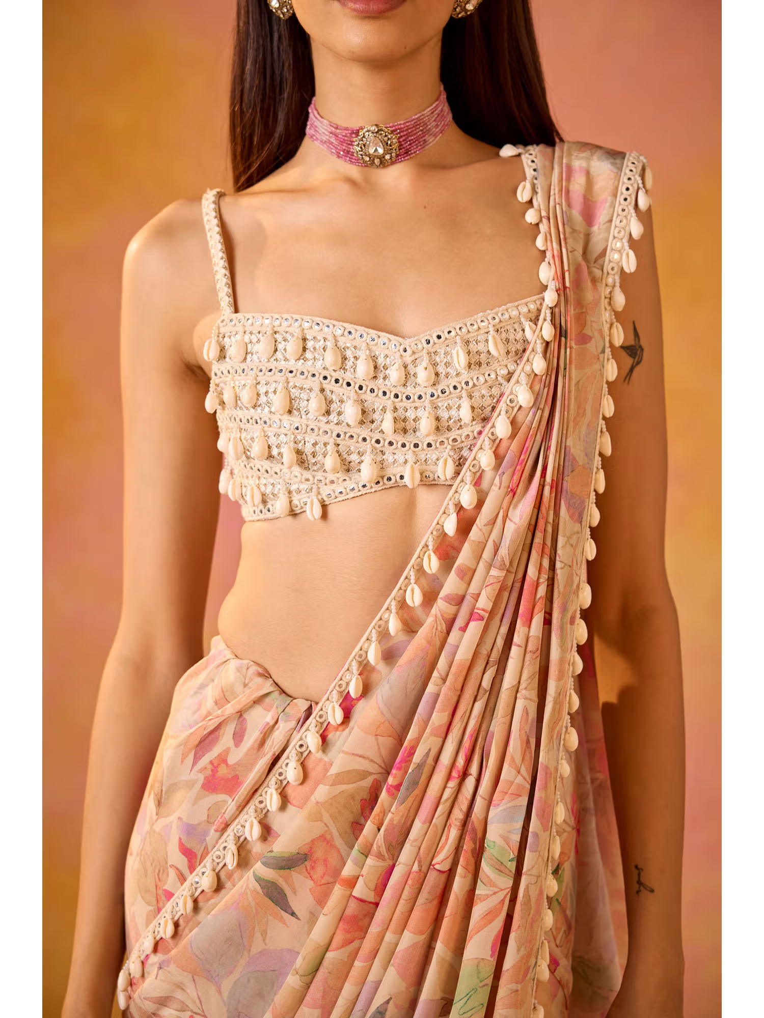 Old Marigold Nihaar Cowrie Shell Embroidered Stitched Blouse