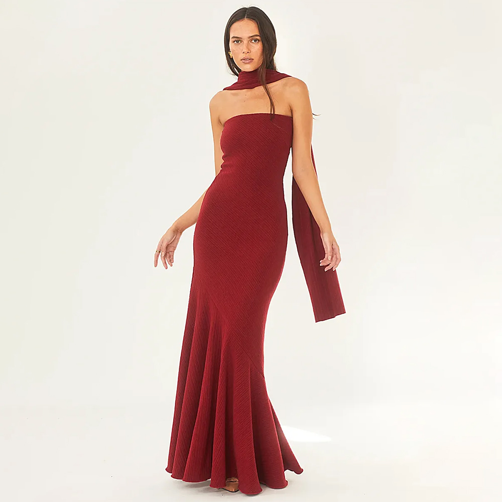 Red Woo-the-poo Maxi Dress With Scarf