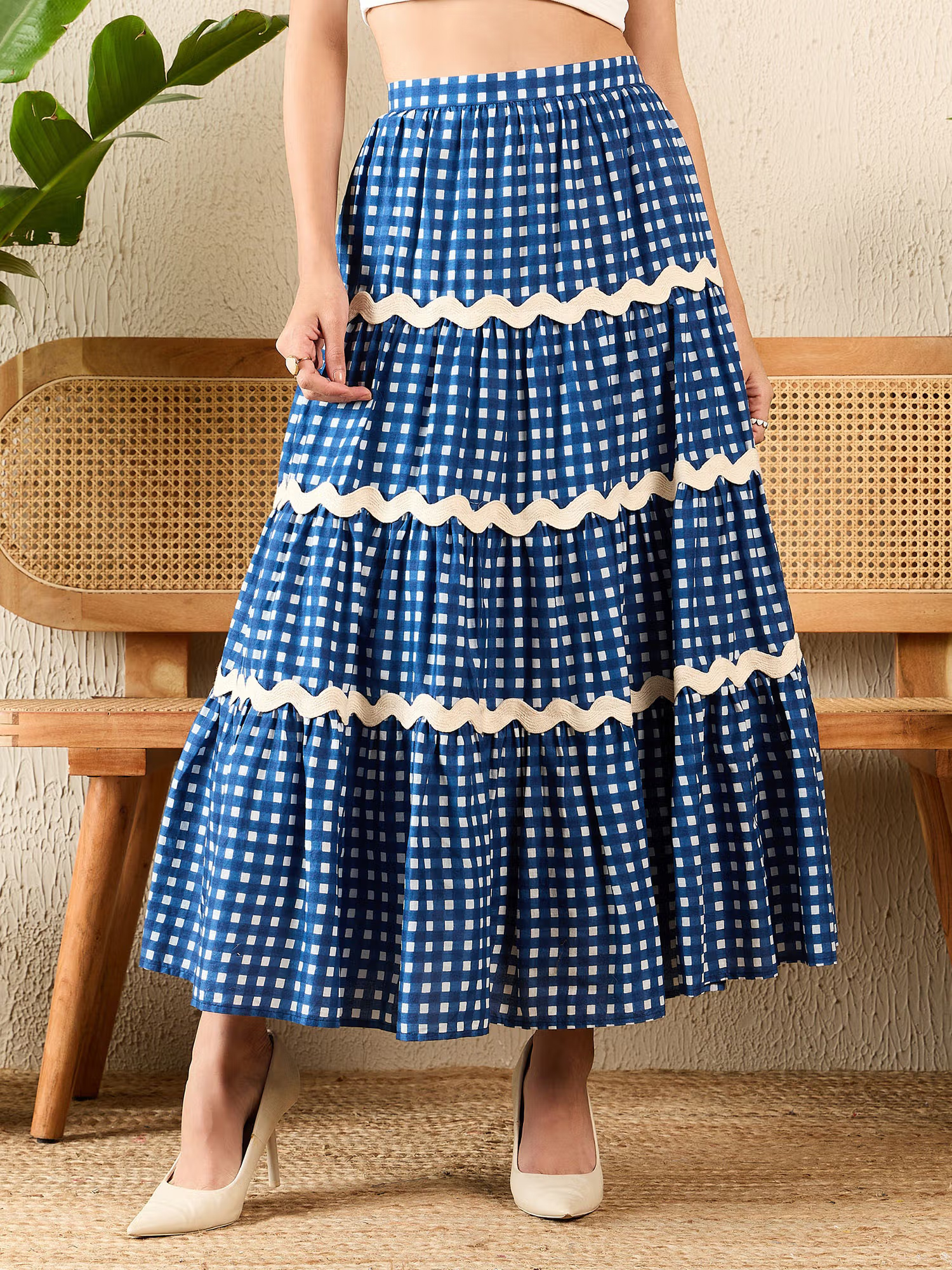 Blue and White Striped Skirt