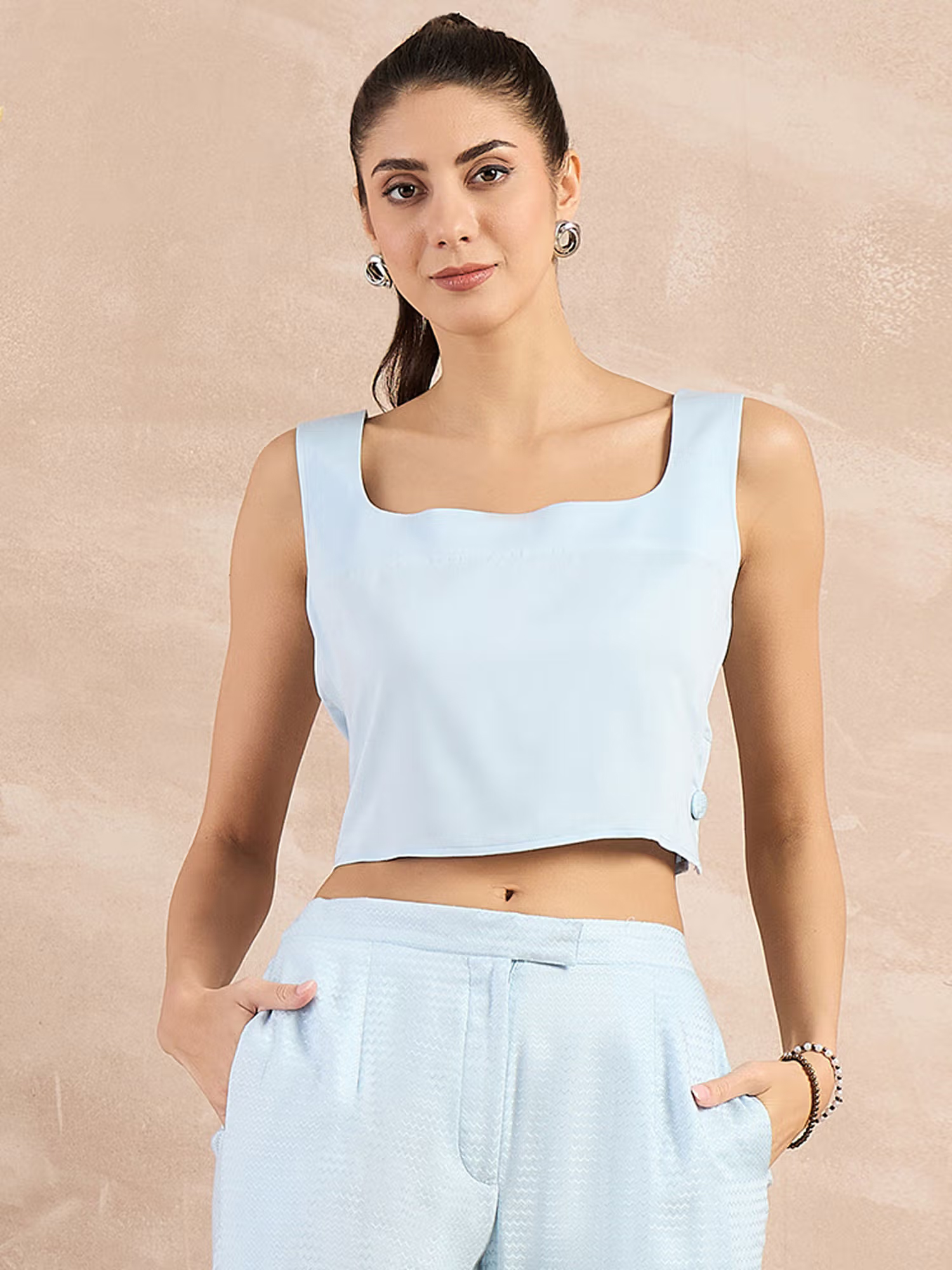 Sky Blue Buttoned Camisole Crop Top