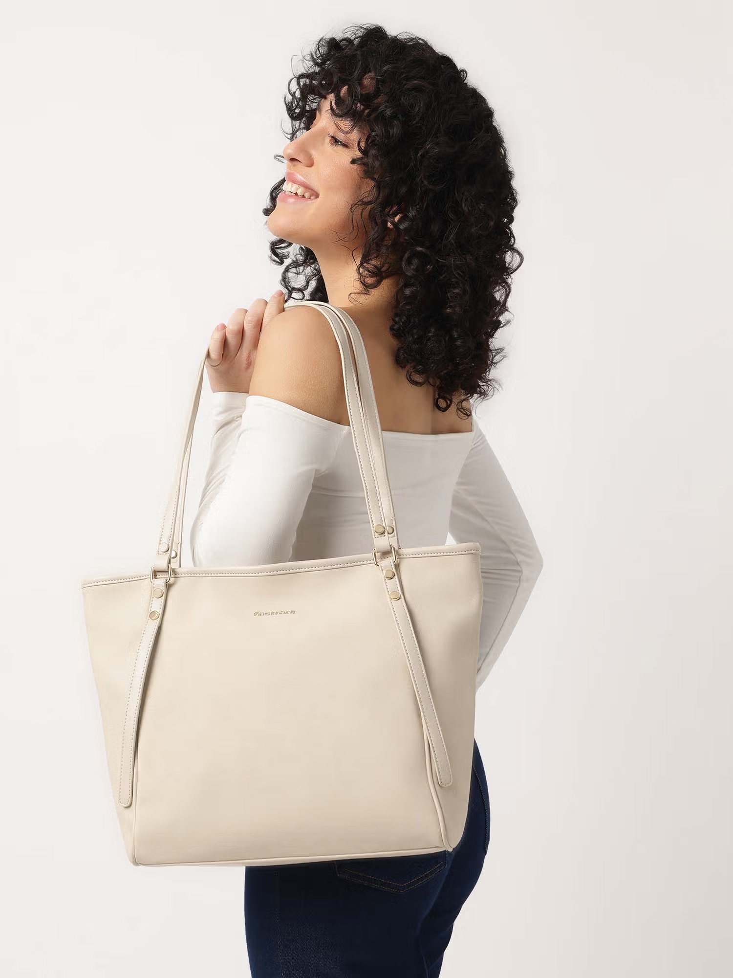 Off White Casual Tote Bag with Laptop Sleeves That Holds Upto 14"