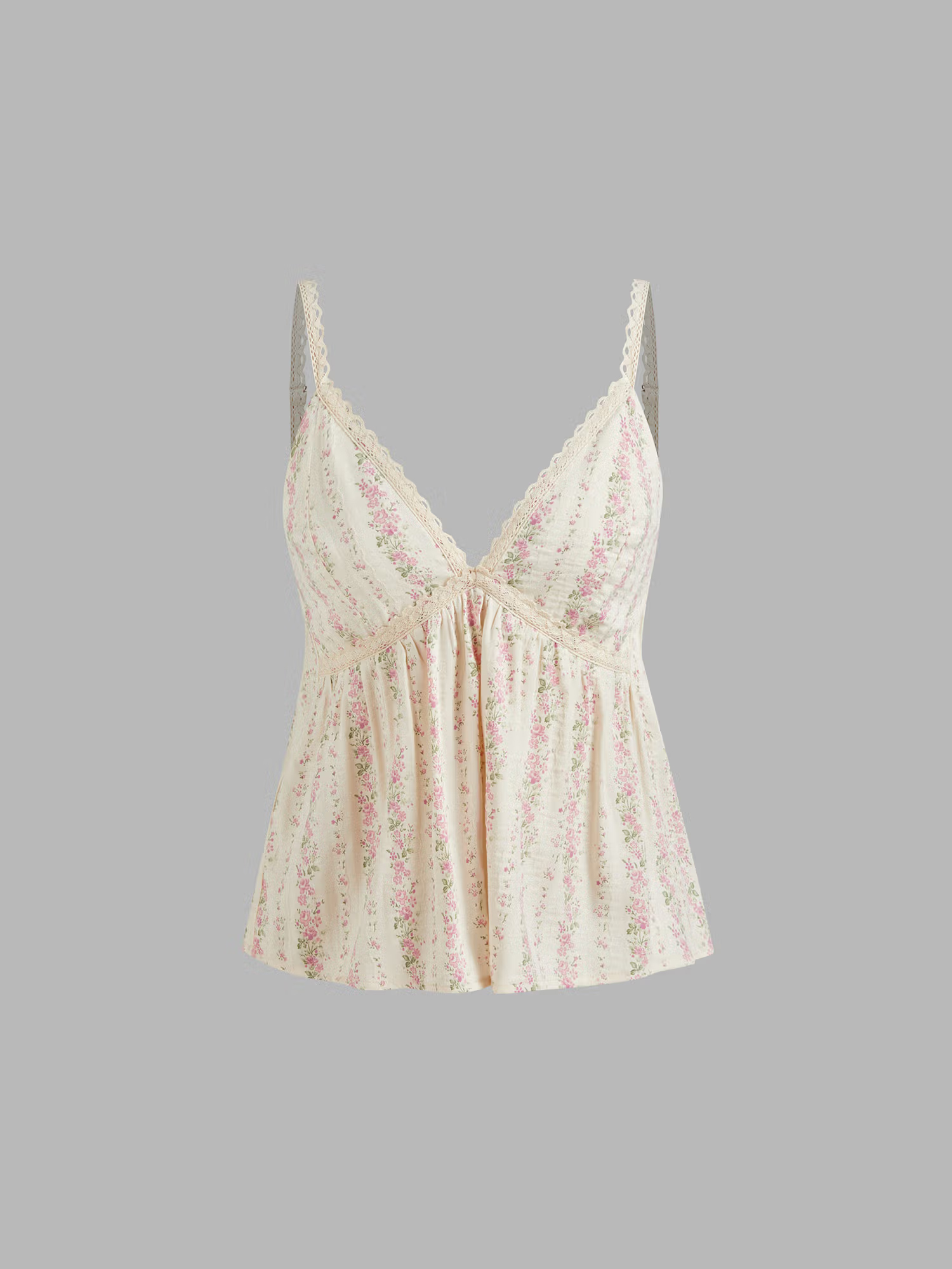 Cotton-Blend V-Neck Floral Cami Top