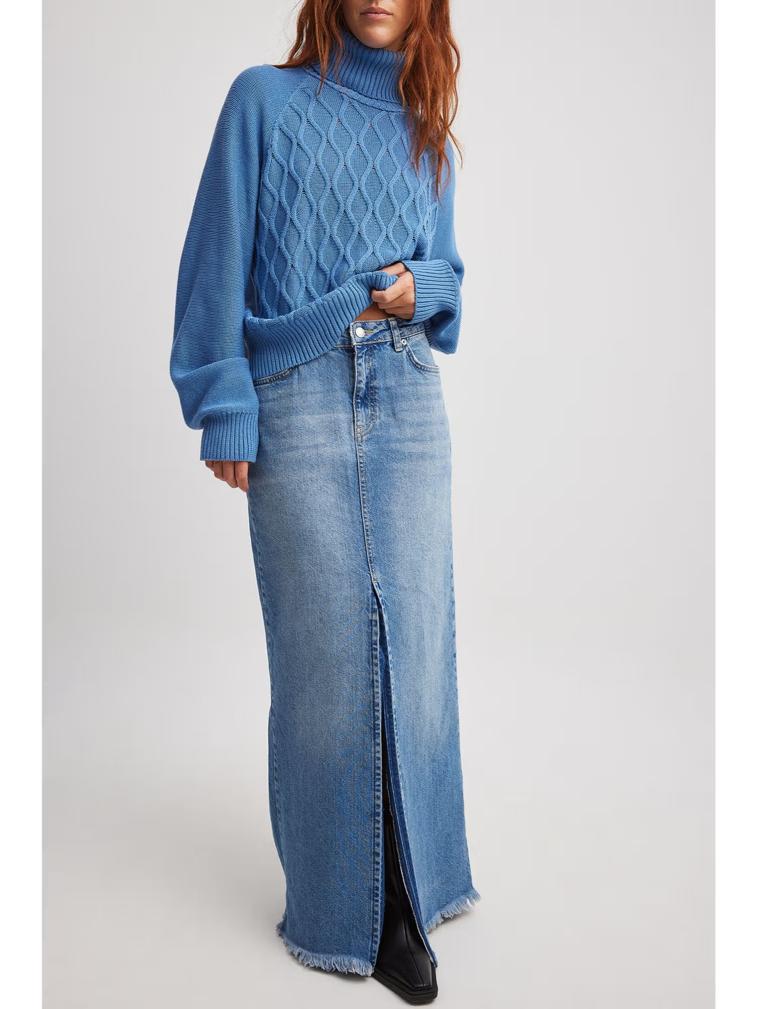 NA-KD Light Blue Denim Wide Maxi Skirt