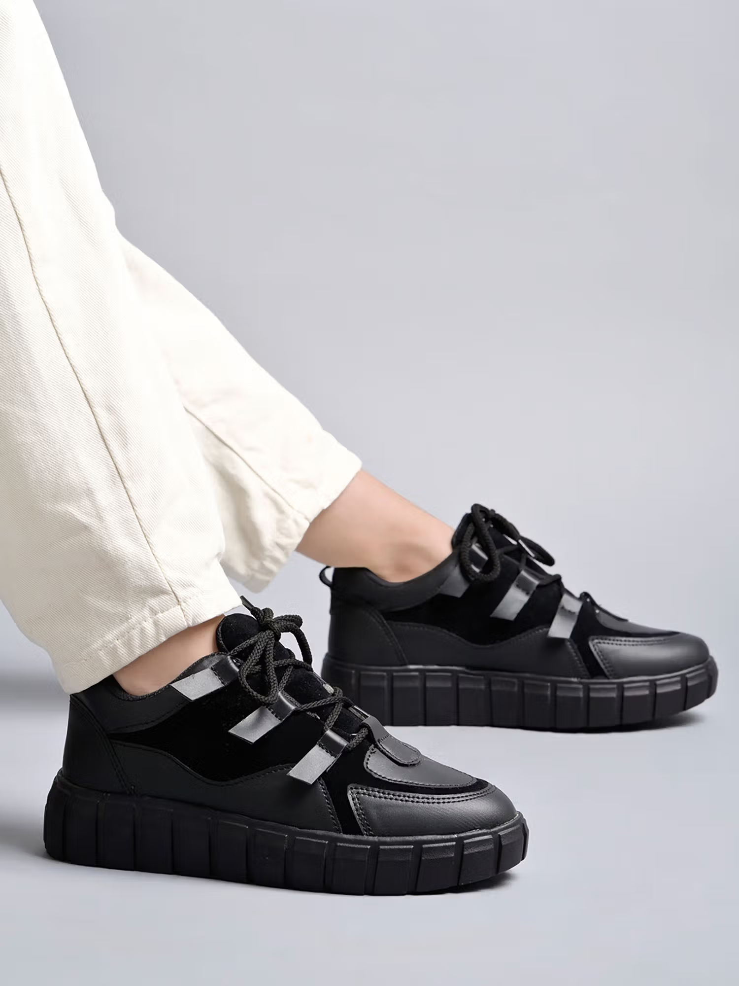 Stylish Lace-up Black Colored Sneakers