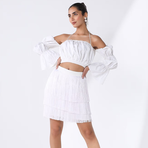 Ashico Fringe Skirt - White