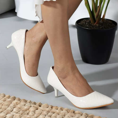Carlton London White Textured Women Kitten Pumps