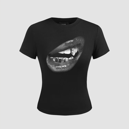 Cider Round Neckline Mouth Graphic Short Sleeve Tee