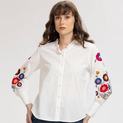 SHAYE White Embroidered Shirt