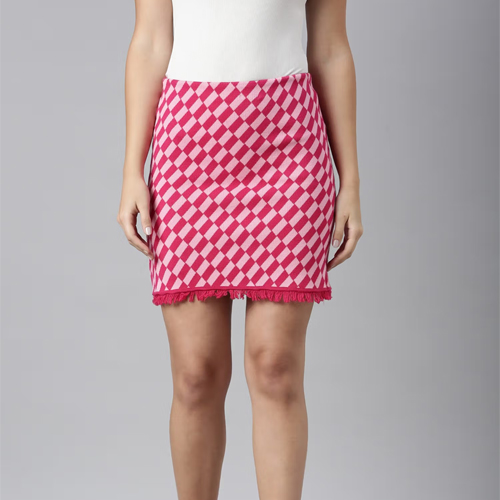 SHOWOFF Women's Geometric Pink Pencil Mini Skirt
