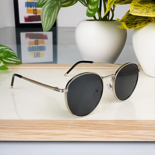 Voyage Black Round Sunglass for Unisex