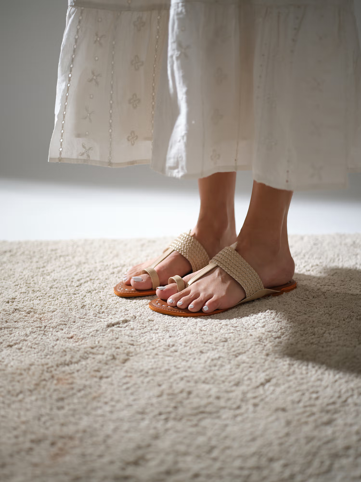 ERIDANI Eva Beige Kolhapuri Flats