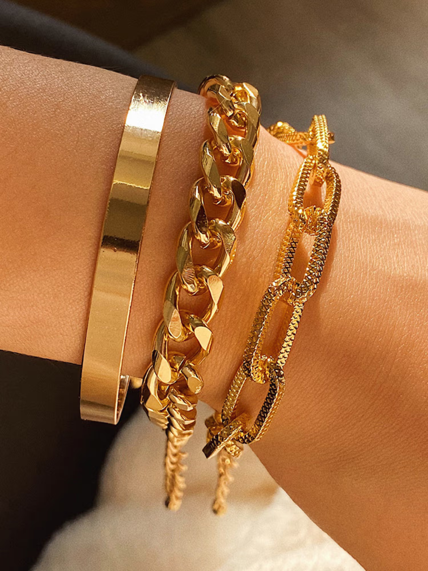 Joker and Witch Gold Chunky Chain Link Set Of 3 Bracelets