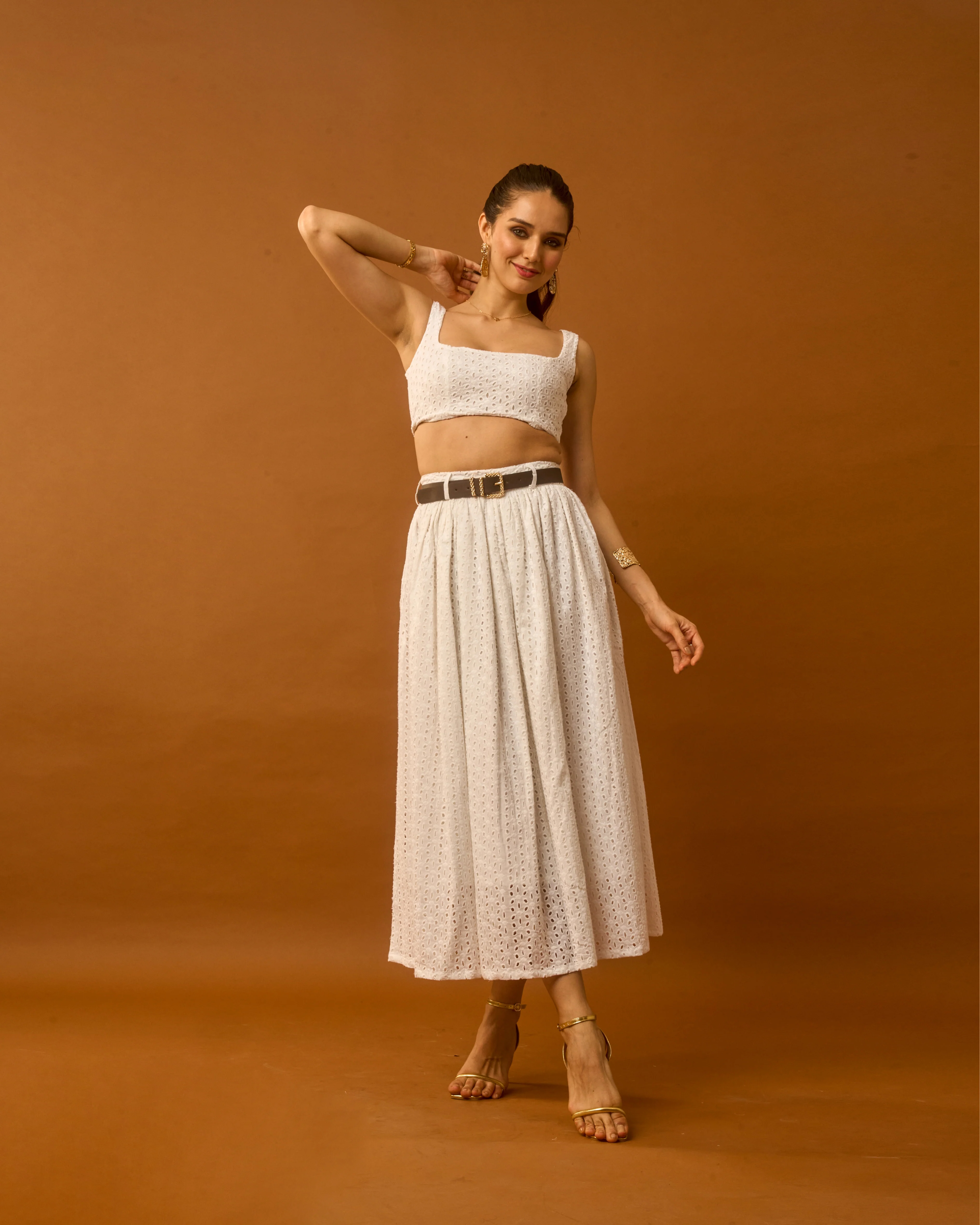 Dew Drop White Eyelet Embroidered Women's Co-ord Set
