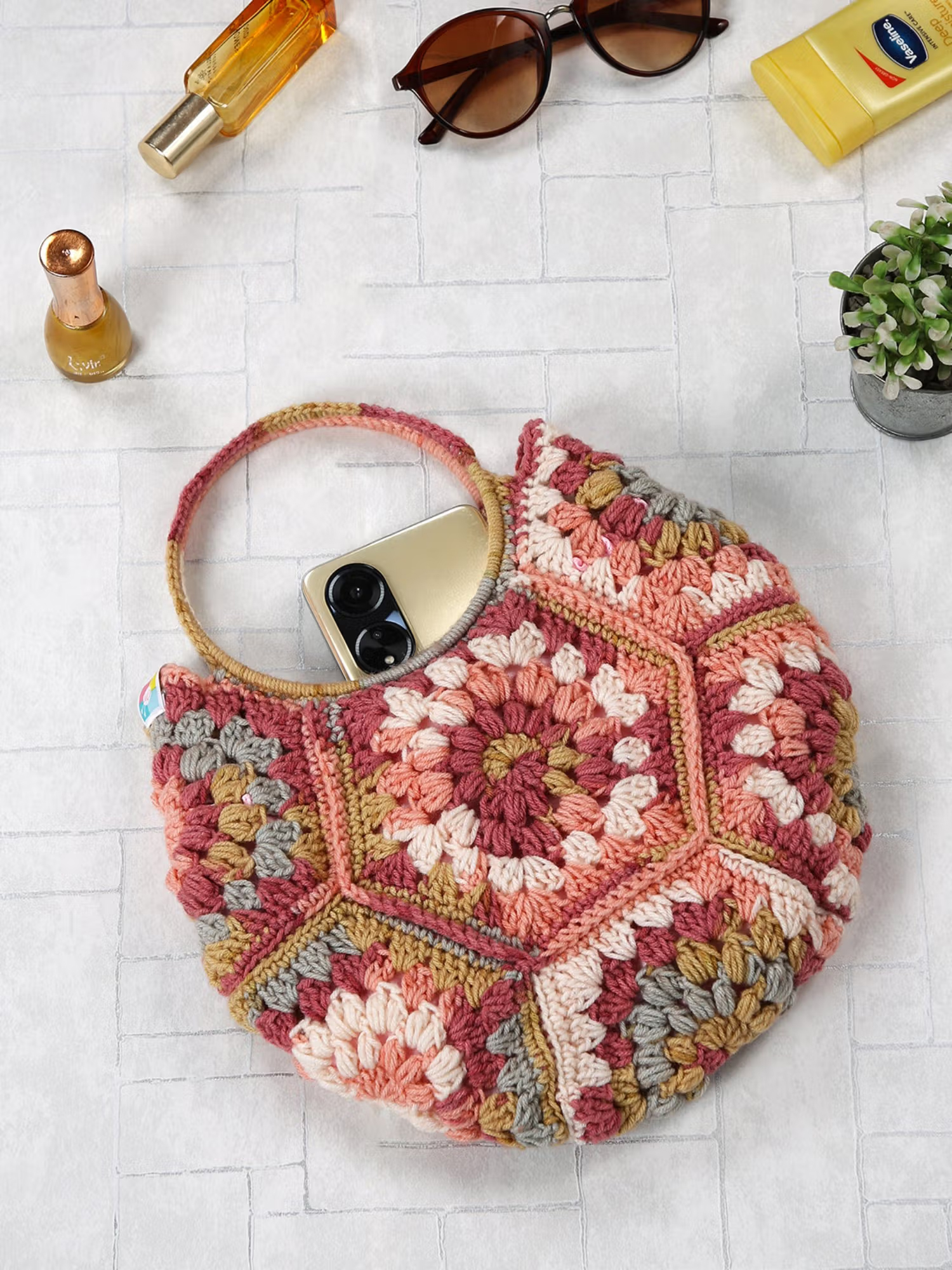 Magic Needles Pink Cute Handmade Hexagon Bags