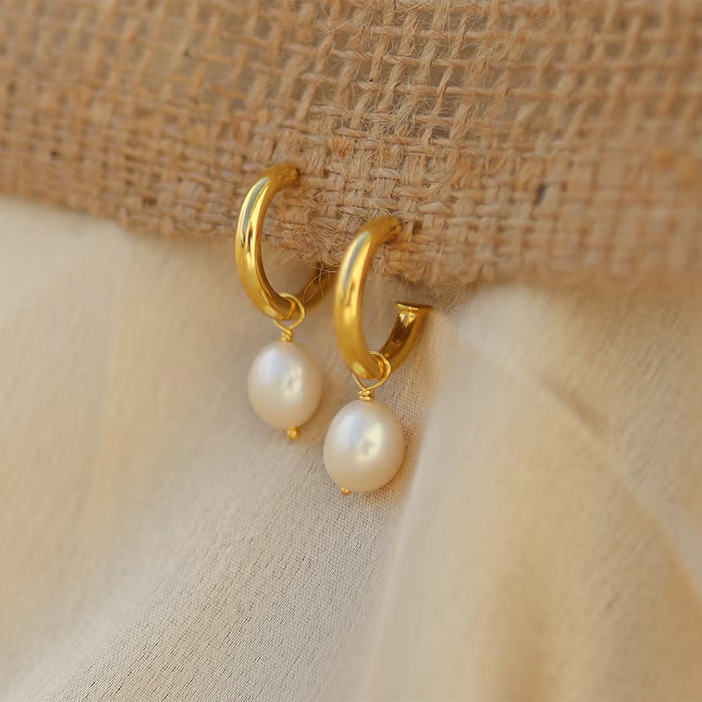 Perfectly Average Pearl Hoops Earring | 18K Gold Plated Jewellery For Women