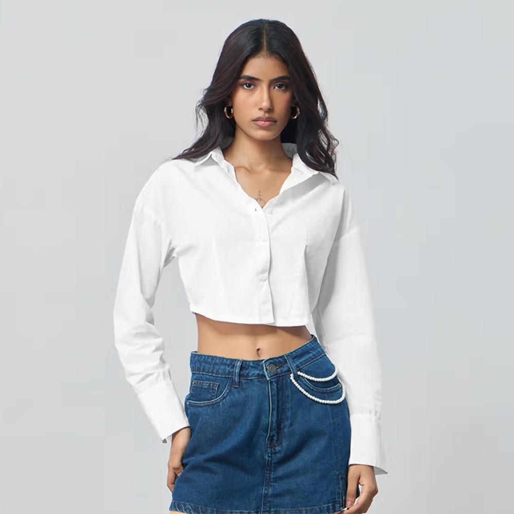 The Souled Store White Cropped Shirt Ivory