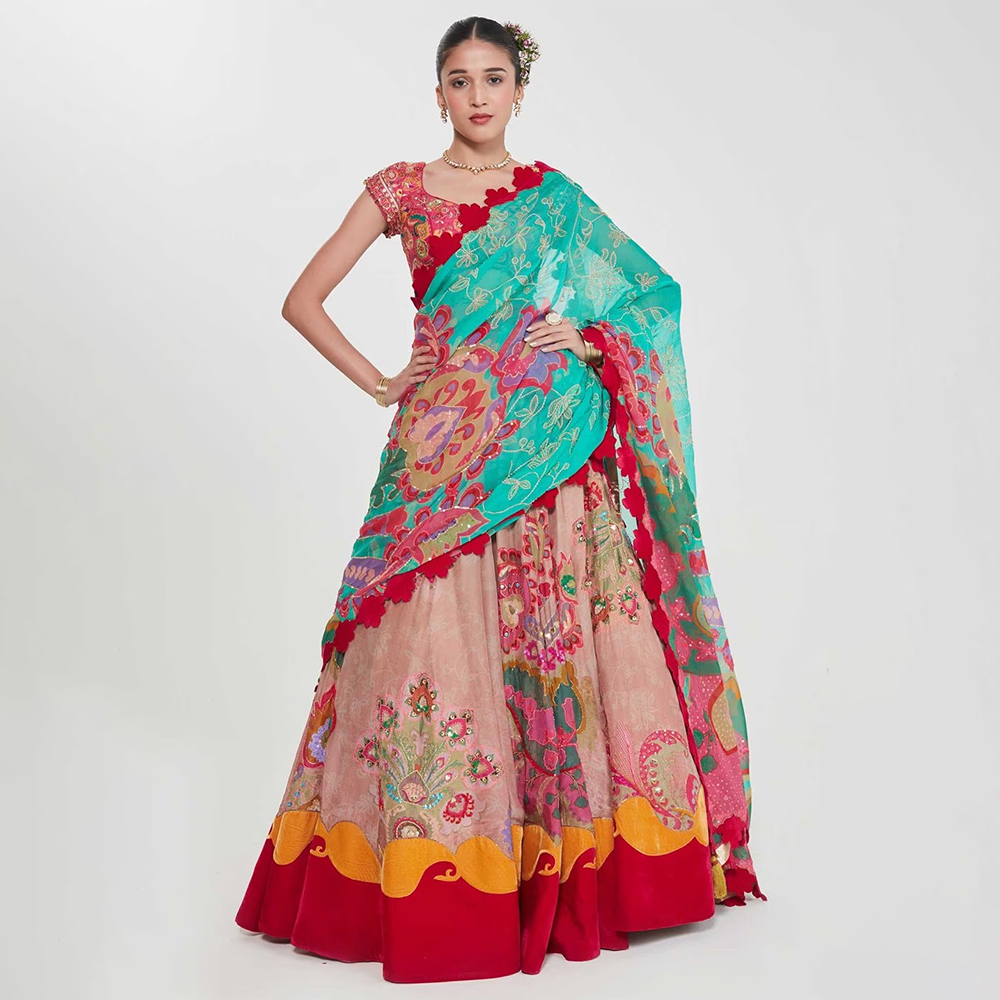 Pink Silk Organza Embellished Lehanga Set
