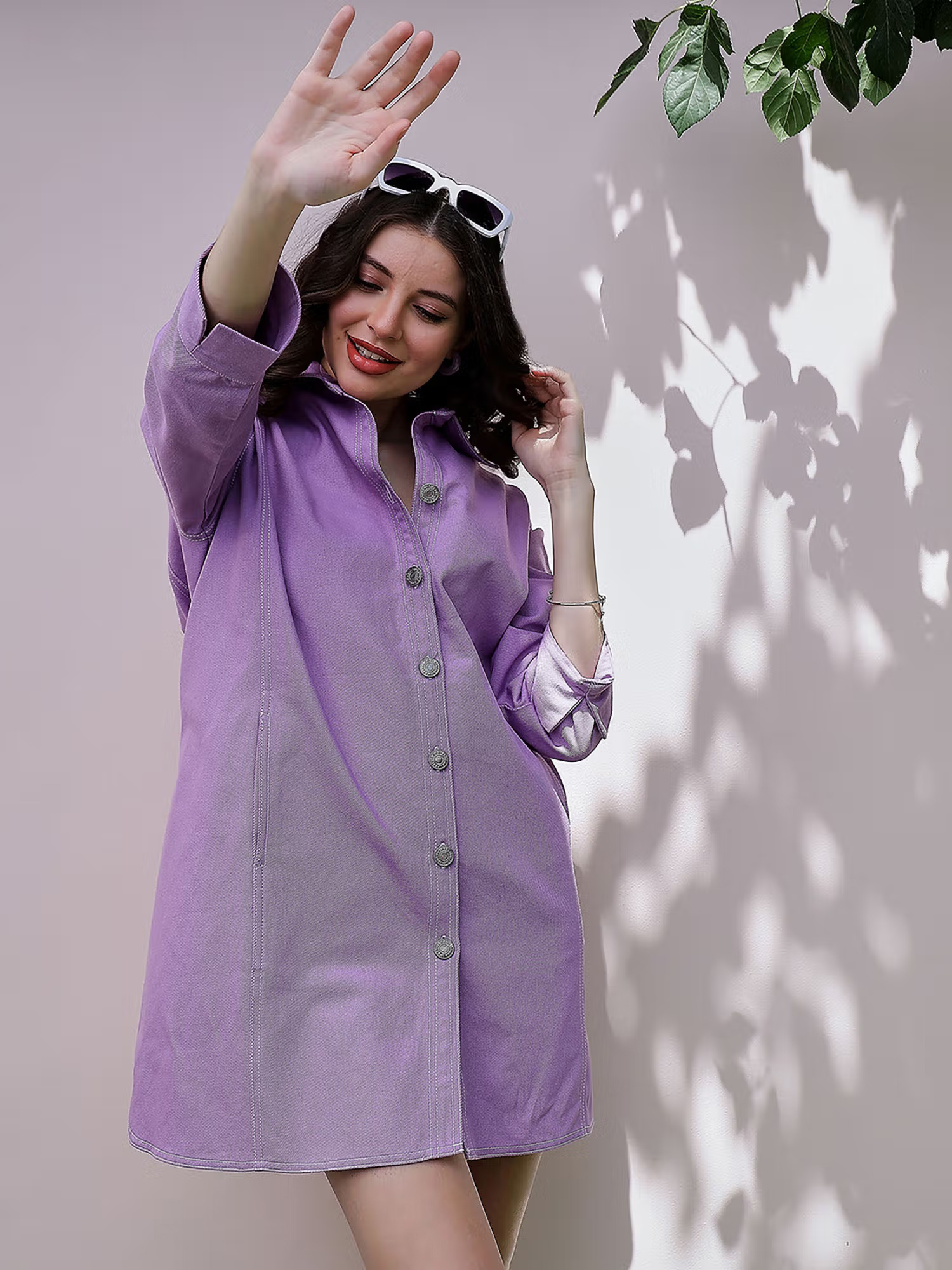 AAREIN Cuffed Sleeves Oversized Denim Shirt Dress